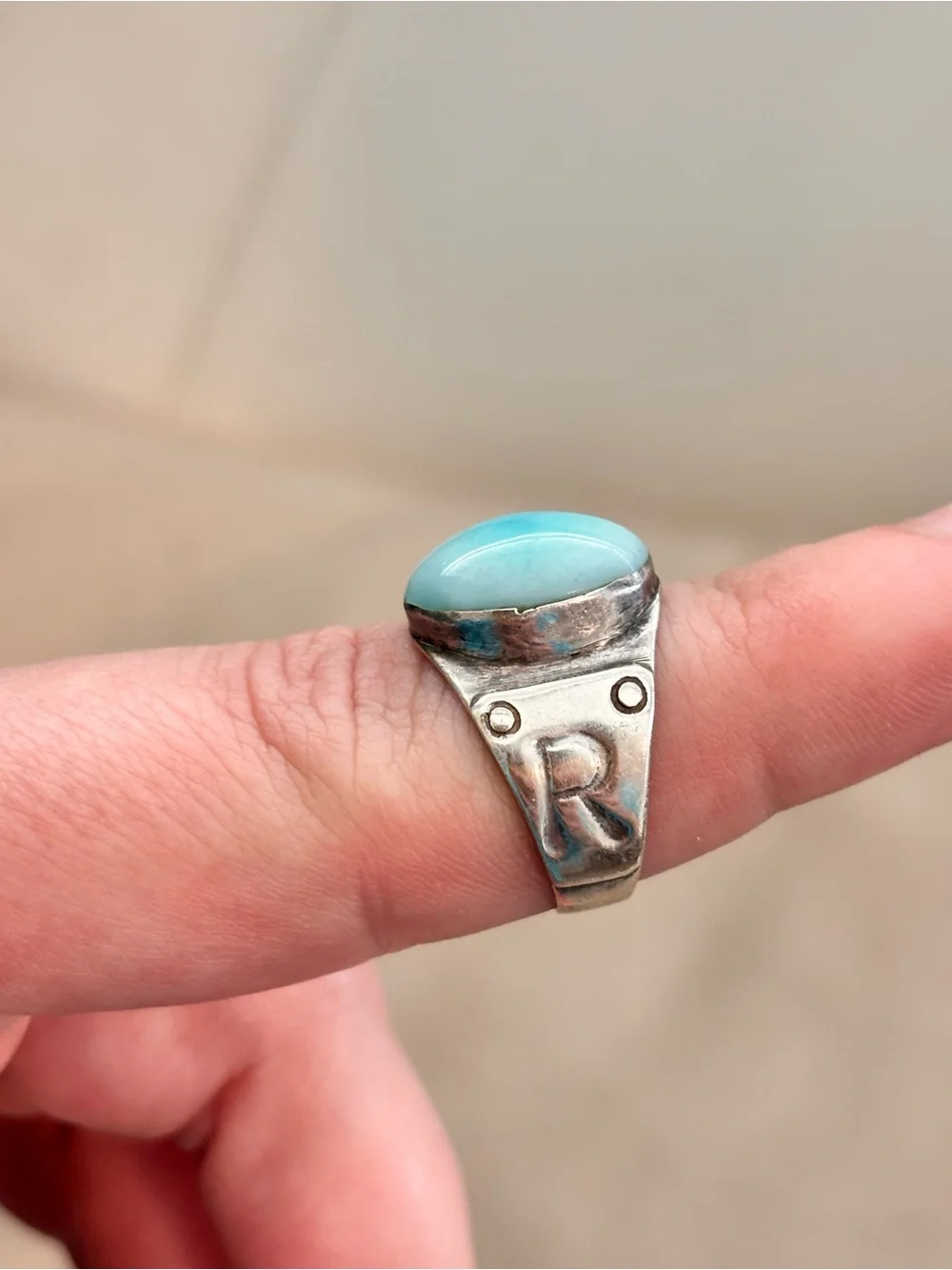 Vintage 925 Sterling Silver & Genuine Turquoise  Statement Ring
